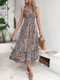 Women's Casual Dress Ethnic Dress Swing Dress Floral Paisley Print V Neck Long Dress Maxi Dress Vintage Ethnic Outdoor Street Sleeveless Loose Fit Light Green Blue Purple Summer Spring S M L XL XXL