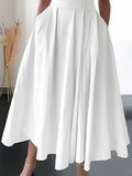 Women's Party Dress Swing Dress White Dress Midi Dress White Sleeveless Pure Color Ruched Summer Spring V Neck Fashion Birthday Wedding Guest Vacation Loose Fit S M L XL 2XL 3XL