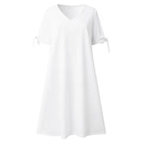 Women's Casual Dress Shift Dress Mini Dress White Short Sleeve Pure Color Bow Spring Summer V Neck Basic Daily Weekend Summer Dress  S M L XL XXL 3XL 4XL