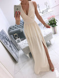 Women's Party Dress Holiday Dress Swing Dress Long Dress Maxi Dress Leather Pink White Light Green Sleeveless Pure Color Split Spring Summer V Neck Vacation Party Wedding Guest Date S M L XL 2XL