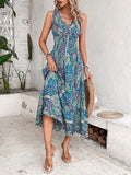 Women's Casual Dress Ethnic Dress Swing Dress Floral Paisley Print V Neck Long Dress Maxi Dress Vintage Ethnic Outdoor Street Sleeveless Loose Fit Light Green Blue Purple Summer Spring S M L XL XXL