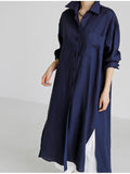 Women's Shirt Dress Casual Dress Linen Dress Maxi long Dress Winter Dress Daily Holiday Polyester Casual Mature Shirt Collar Zipper Button Long Sleeve Summer Spring Fall Loose Fit Black Navy