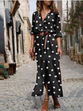 Women's Shirt Dress Maxi long Dress Winter Dress Daily Date Polyester Fashion Elegant Shirt Collar Print Long Sleeve Summer Spring Fall Regular Fit Black Army Green Red Polka Dot Round Dots S M