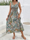 Women's Casual Dress Ethnic Dress Swing Dress Floral Paisley Print V Neck Long Dress Maxi Dress Vintage Ethnic Outdoor Street Sleeveless Loose Fit Light Green Blue Purple Summer Spring S M L XL XXL