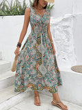 Women's Casual Dress Ethnic Dress Swing Dress Floral Paisley Print V Neck Long Dress Maxi Dress Vintage Ethnic Outdoor Street Sleeveless Loose Fit Light Green Blue Purple Summer Spring S M L XL XXL