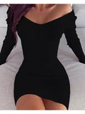 Women's Sweater Dress Winter Dress Sheath Dress Black Pink Wine Brown Navy Blue Gray White Long Sleeve Pure Color Patchwork Winter Fall V Neck Stylish Sexy S M L XL XXL 3XL