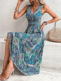 Women's Casual Dress Ethnic Dress Swing Dress Floral Paisley Print V Neck Long Dress Maxi Dress Vintage Ethnic Outdoor Street Sleeveless Loose Fit Light Green Blue Purple Summer Spring S M L XL XXL