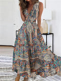 Women's Casual Dress Ethnic Dress Swing Dress Floral Paisley Pocket Print V Neck Long Dress Maxi Dress Vintage Ethnic Outdoor Daily Sleeveless Regular Fit Light Green Red Purple Summer Spring S M L