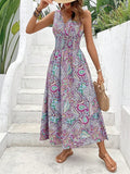 Women's Casual Dress Ethnic Dress Swing Dress Floral Paisley Print V Neck Long Dress Maxi Dress Vintage Ethnic Outdoor Street Sleeveless Loose Fit Light Green Blue Purple Summer Spring S M L XL XXL