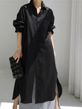 Women's Shirt Dress Casual Dress Linen Dress Maxi long Dress Winter Dress Daily Holiday Polyester Casual Mature Shirt Collar Zipper Button Long Sleeve Summer Spring Fall Loose Fit Black Navy