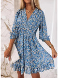 Women's Casual Dress Floral Dress Mini Dress Pink Blue Green Half Sleeve Floral Ruched Summer Spring V Neck Stylish S M L XL XXL