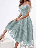 Women‘s Party Dress Homecoming Dress Lace Dress Swing Dress Midi Dress Light Blue Short Sleeve Floral Lace Summer Spring V Neck Fashion Wedding Guest Vacation Summer Dress S M L XL 2XL 3XL