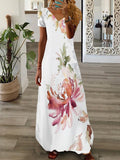 Women's Long Dress Maxi Dress Casual Dress Print Dress Graphic Floral Fashion Modern Daily Holiday Vacation Short Sleeve V Neck Dress Regular Fit White Pink Wine Summer Spring S M L XL 2XL 3XL 4XL 5XL