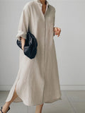 Women's Shirt Dress Casual Dress Linen Dress Maxi long Dress Winter Dress Daily Holiday Polyester Casual Mature Shirt Collar Zipper Button Long Sleeve Summer Spring Fall Loose Fit Black Navy