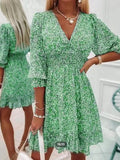 Women's Casual Dress Floral Dress Mini Dress Pink Blue Green Half Sleeve Floral Ruched Summer Spring V Neck Stylish S M L XL XXL